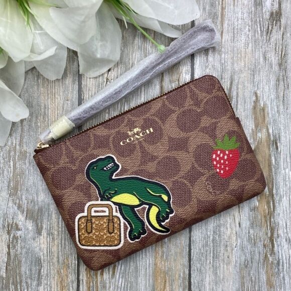 Coach Handbags - Coach Wristlet In Signature Canvas With Sticker Rexy Print Wallet Bag Purse